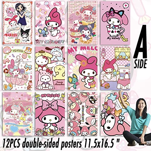 ArtBiz 12 PCS Kawai Poster Set, 11.5x16.5 Wall Art Prints Double-Sided, Cute Anime Poster Room Decor for Teen Girls Bedroom