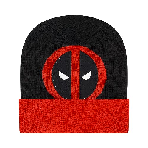 Marvel Deadpool Beanie Hat, LED Light Up Winter Knit Cap with Logo and Cuff, Multicolor, One Size