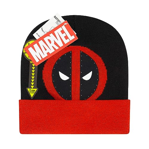 Marvel Deadpool Beanie Hat, LED Light Up Winter Knit Cap with Logo and Cuff, Multicolor, One Size
