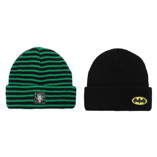 DC Comics Joker and Batman 2-Pack Beanies - Officially Licensed, Acrylic Yarn, OSFM Multicolored