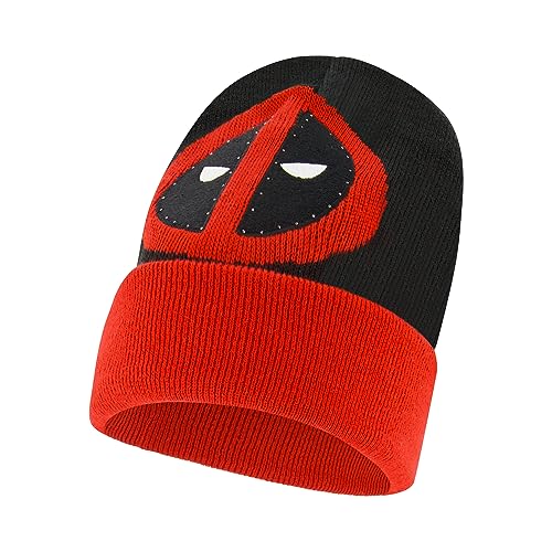 Marvel Deadpool Beanie Hat, LED Light Up Winter Knit Cap with Logo and Cuff, Multicolor, One Size