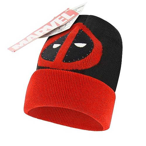 Marvel Deadpool Beanie Hat, LED Light Up Winter Knit Cap with Logo and Cuff, Multicolor, One Size