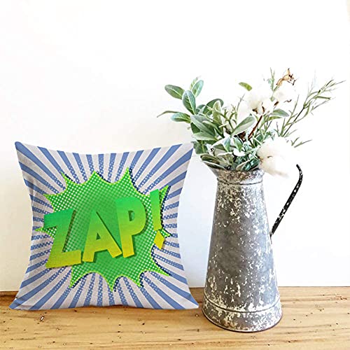 Qinqingo Super Hero Quote Pillow Covers Set of 4 Pow/Bam/Splash/Zap with Exclamation Pattern Art Comic Design Decorative Throw Pillow Covers Cushion Case for Sofa Couch (Comic, 18" x 18")