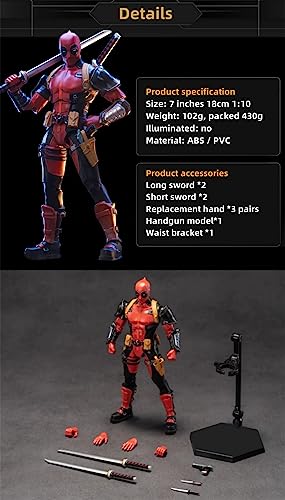 KUOMISUL 7 Inch Deɑdpool Action Figure,Exquisite Painting Collectible Toy with Lots of Accessories (1/10 Scale)