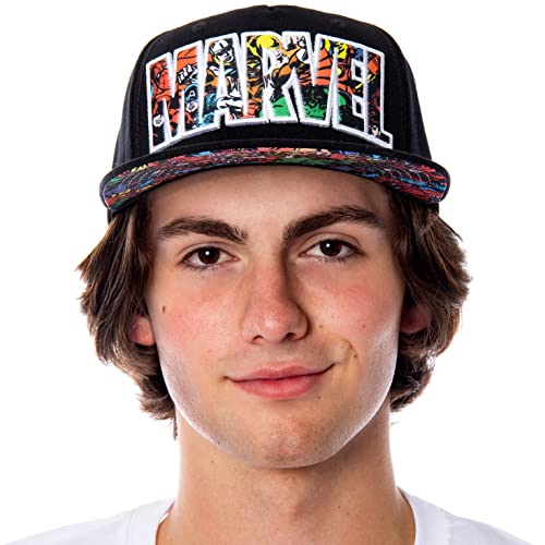 Bioworld Marvel Comic Logo Sublimated Bill Snapback Cap Hat Black