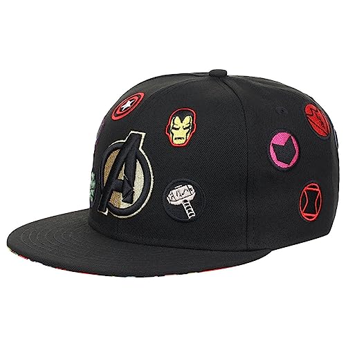 Marvel Avengers 60th Anniversary Comic UV All-Over Adjustable Snapback Flat Bill Cap blk