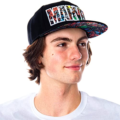 Bioworld Marvel Comic Logo Sublimated Bill Snapback Cap Hat Black