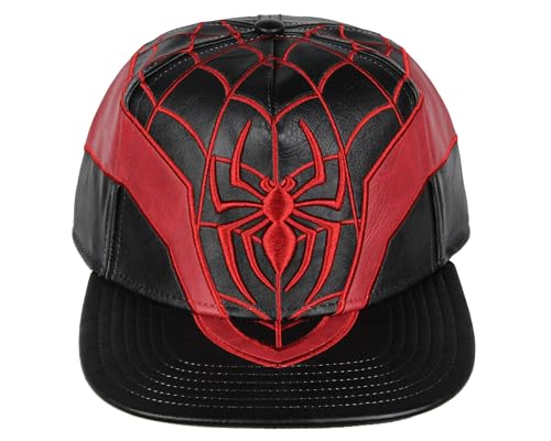 Marvel Comics Spider-Man Miles Morales Suit Embroidered Faux Leather Snapback Hat for Men and Women Black