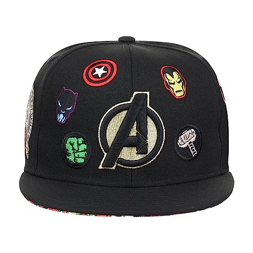 Marvel Avengers 60th Anniversary Comic UV All-Over Adjustable Snapback Flat Bill Cap blk