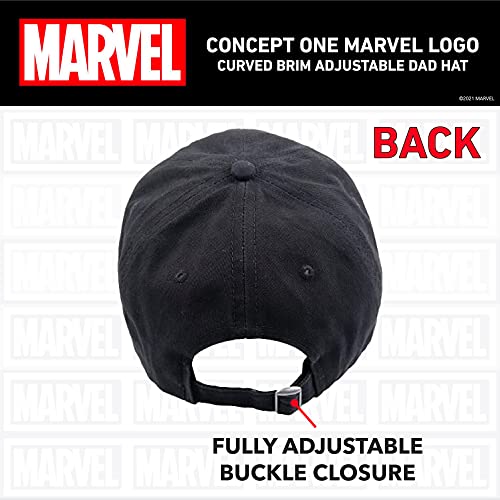 Concept One Marvel Logo Cotton Adjustable Dad Hat, Black, One Size