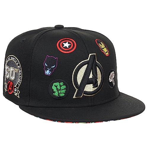 Marvel Avengers 60th Anniversary Comic UV All-Over Adjustable Snapback Flat Bill Cap blk