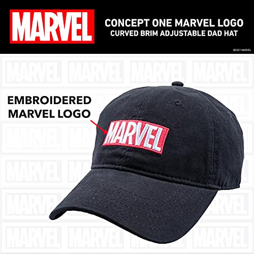 Concept One Marvel Logo Cotton Adjustable Dad Hat, Black, One Size