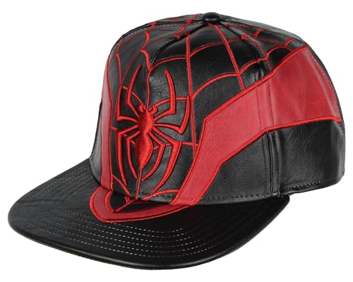 Marvel Comics Spider-Man Miles Morales Suit Embroidered Faux Leather Snapback Hat for Men and Women Black