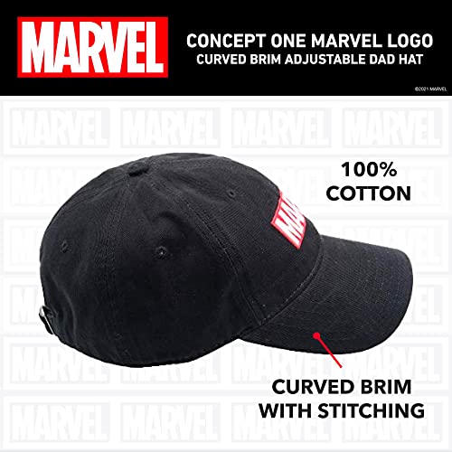 Concept One Marvel Logo Cotton Adjustable Dad Hat, Black, One Size