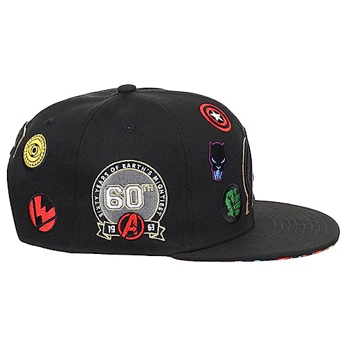 Marvel Avengers 60th Anniversary Comic UV All-Over Adjustable Snapback Flat Bill Cap blk