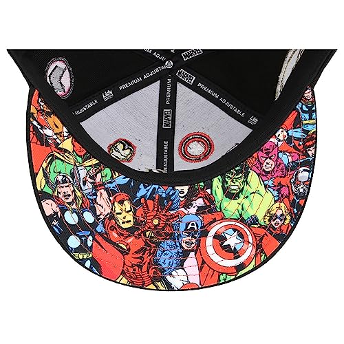 Marvel Avengers 60th Anniversary Comic UV All-Over Adjustable Snapback Flat Bill Cap blk