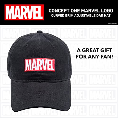 Concept One Marvel Logo Cotton Adjustable Dad Hat, Black, One Size
