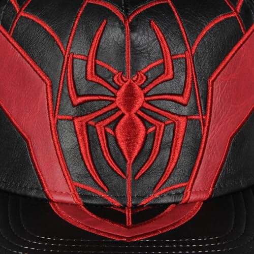 Marvel Comics Spider-Man Miles Morales Suit Embroidered Faux Leather Snapback Hat for Men and Women Black