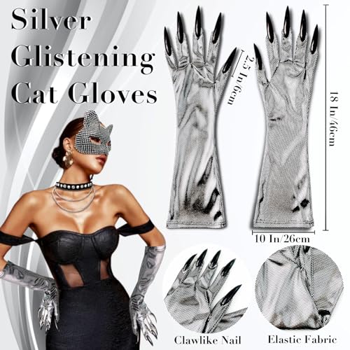 SlendyPop Cat Costume for Woman Cat Collar Choker Gloves Rhinestone Cat Masquerade Mask Cat Tail Cat Woman Accessories Costume For Halloween