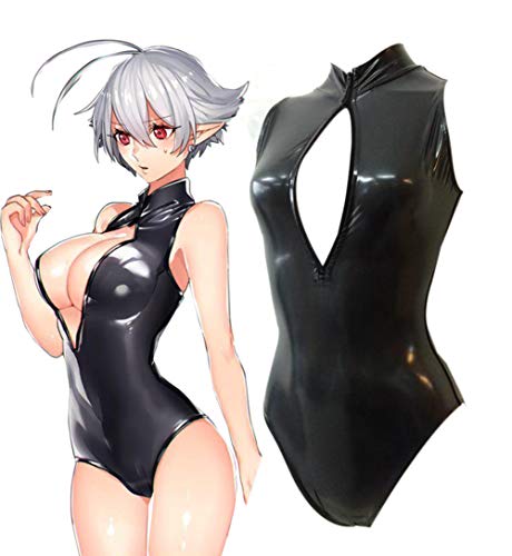 CR ROLECOS Womens Cutout Zipper Front Cat Suit Costume PU Leather One Piece Catwomen Bodysuit M