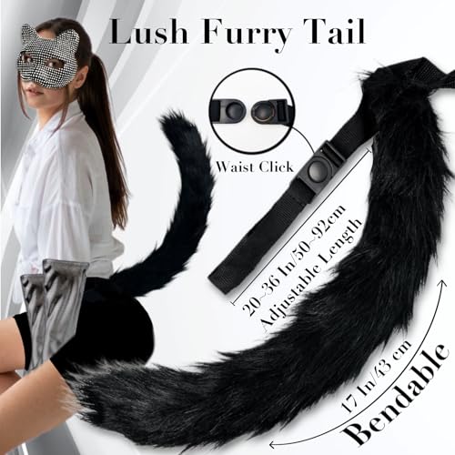 SlendyPop Cat Costume for Woman Cat Collar Choker Gloves Rhinestone Cat Masquerade Mask Cat Tail Cat Woman Accessories Costume For Halloween