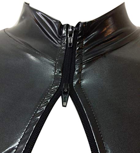 CR ROLECOS Womens Cutout Zipper Front Cat Suit Costume PU Leather One Piece Catwomen Bodysuit M