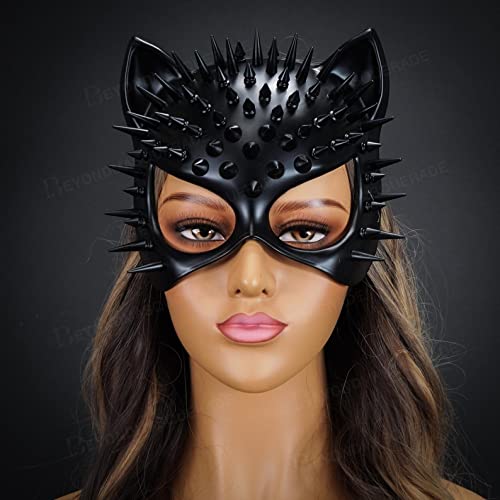 Steampunk Cat Mask Animal Masquerade Ball Cat Woman Mask Halloween Cosplay Costume Mask Party Masks Props (Black)