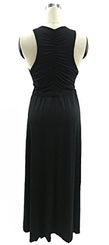 Velius Women Sexy Hollow Out Halter Wrap Sleeveless Plain Pleated Slit Casual Long Maxi Dress (Small, Black)
