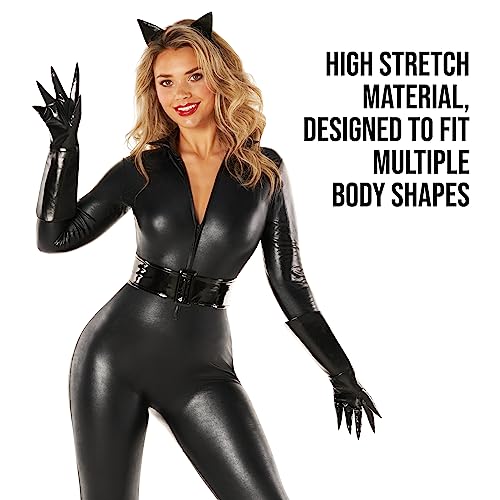 Morph Costumes Black Catsuit For Women Leather Jumpsuit Cat Suit Womens Adult Black Cat Costume L