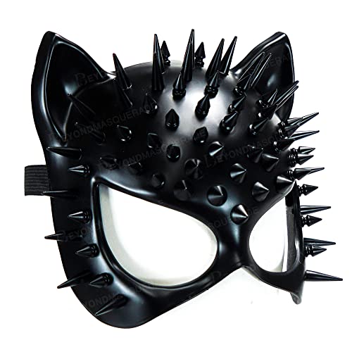 Steampunk Cat Mask Animal Masquerade Ball Cat Woman Mask Halloween Cosplay Costume Mask Party Masks Props (Black)