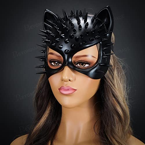 Steampunk Cat Mask Animal Masquerade Ball Cat Woman Mask Halloween Cosplay Costume Mask Party Masks Props (Black)
