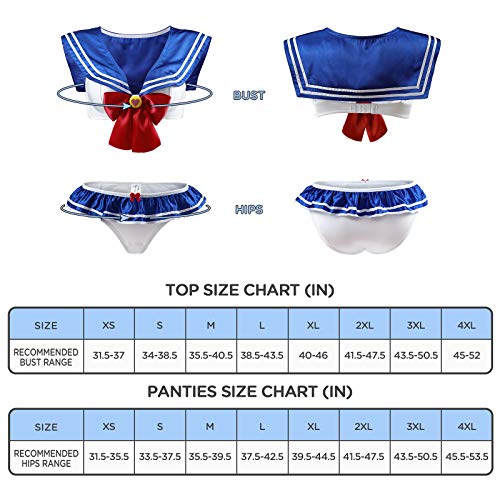 Littleforbig Women Nightwear Sexy Sailor Collar Sleeveless Backless Bikini Briefs Magical Girls Lingerie Set Blue M