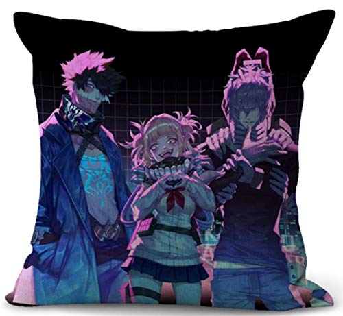 XIXISA 4pcs Anime My Hero Academia Dabi Toga Shigaraki Pillowcase MHA Square Throw Pillow Case Covers Home Decorative Accent Pillows Cover 18"x18", Set of 4 (B, 18x18 inch)