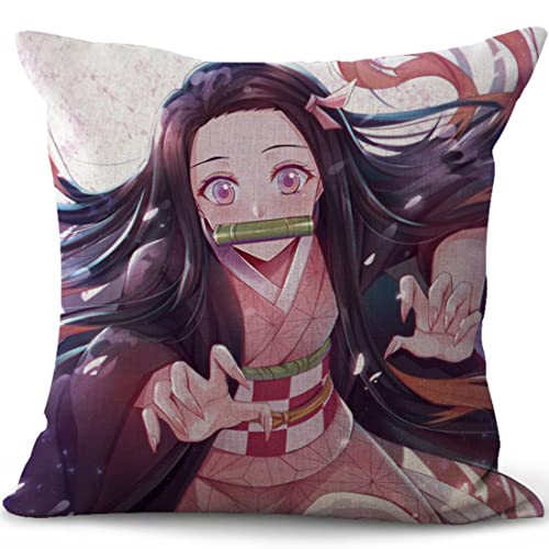 XIXISA 4-Pack Anime Throw Pillowcase 18x18 Inches, Nezuko Tanjirou Zenitsu Inosuke Pillow Covers Anime Decorative Pillow Cases Set (18"x18", B)
