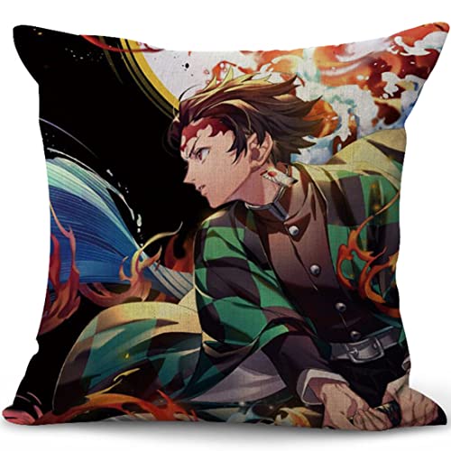 XIXISA 4-Pack Anime Throw Pillowcase 18x18 Inches, Nezuko Tanjirou Zenitsu Inosuke Pillow Covers Anime Decorative Pillow Cases Set (18"x18", B)