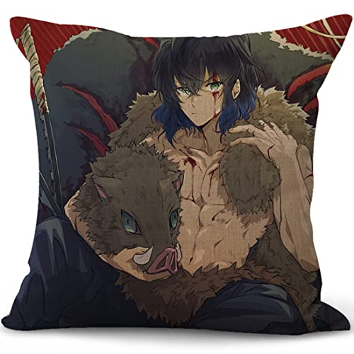 XIXISA 4-Pack Anime Throw Pillowcase 18x18 Inches, Nezuko Tanjirou Zenitsu Inosuke Pillow Covers Anime Decorative Pillow Cases Set (18"x18", B)