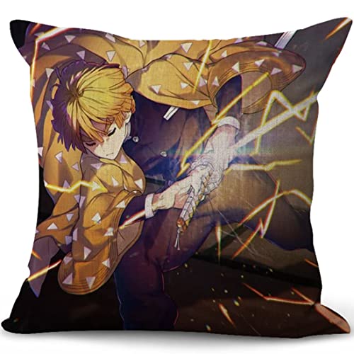 XIXISA 4-Pack Anime Throw Pillowcase 18x18 Inches, Nezuko Tanjirou Zenitsu Inosuke Pillow Covers Anime Decorative Pillow Cases Set (18"x18", B)