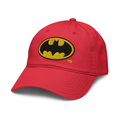 DC Comics Batman Basic Logo Adjustable Baseball Hat, Red, One Size