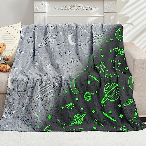 inhand Glow in The Dark Stars Blanket for Girls Boys Cute Kids Throw Blanket Funny Space Moon Galaxy Blanket Gaming Room Decor Teen Toys Gifts Ideas Stuff for 8-12 Years Old (50''x60'' Grey)