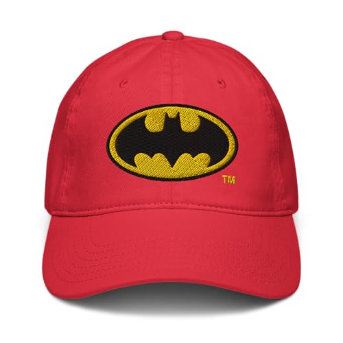 DC Comics Batman Basic Logo Adjustable Baseball Hat, Red, One Size