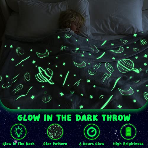 inhand Glow in The Dark Stars Blanket for Girls Boys Cute Kids Throw Blanket Funny Space Moon Galaxy Blanket Gaming Room Decor Teen Toys Gifts Ideas Stuff for 8-12 Years Old (50''x60'' Grey)
