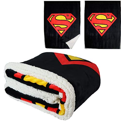 Superman Shield Soft Micromink Sherpa Blanket - Throw Size - Dual Sided Micromink Front and Back Plush Sherpa, 50"x60" - for Baby Cribs, Sofa, Beds, Picnic, Travel, Camping