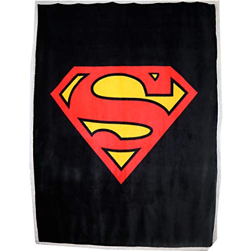 Superman Shield Soft Micromink Sherpa Blanket - Throw Size - Dual Sided Micromink Front and Back Plush Sherpa, 50"x60" - for Baby Cribs, Sofa, Beds, Picnic, Travel, Camping