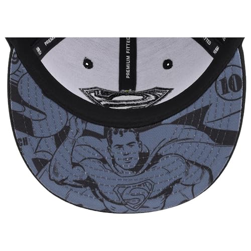 DC Comics Superman Logo w/Comic UV Fitted Cap (7 1/4,BLK/BLK)