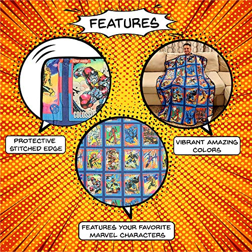 Surreal Entertainment Marvel X-Men Characters Comic Cards Fleece Softest Comfy Throw Blanket for Adults & Kids| Measures 60 x 45 Inches