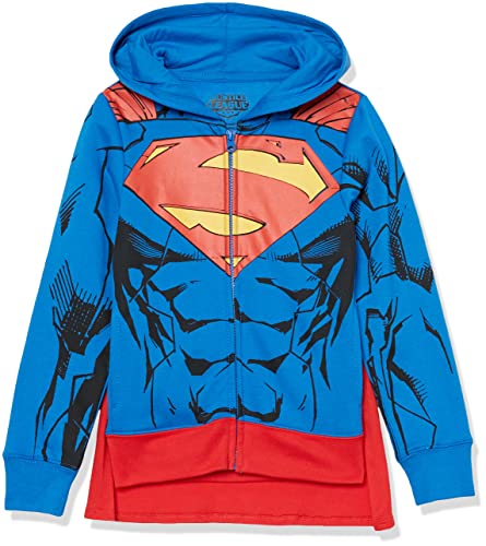 DC Comics Boys Superman Cosplay Zip-up Hoodie with Cape - 4-20 Sweatshirt, Royal, 10-12 US