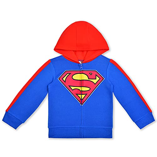 DC Comics Superman Boys’ Zip Up Hoodie, T-Shirt and Jogger Set for Toddler and Little Kids – Blue/Gray