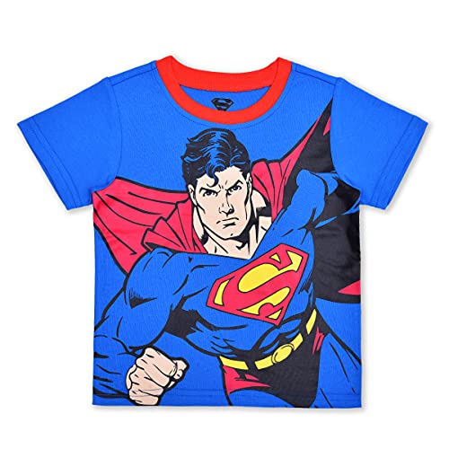 DC Comics Superman Boys’ Zip Up Hoodie, T-Shirt and Jogger Set for Toddler and Little Kids – Blue/Gray