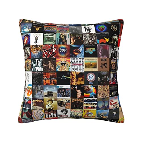 xfeiqzu Classic Rock Band Collage Throw Pillow Covers Square Decorative Pillowcase Cushion Case for Bedroom Living Room Couch Sofa Bed 18x18 Inch