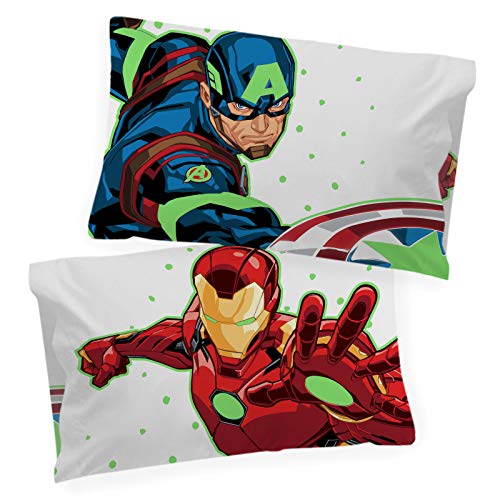 Jay franco Marvel Avengers Space Bound Glow in The Dark 2 Pack Reversible Pillowcases Features Captain America & Iron Man - Double-Sided Kids Super Soft Bedding (Official Marvel Product)